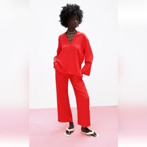 Flowy straight leg  pants(m) & flowy slit blouse (m)